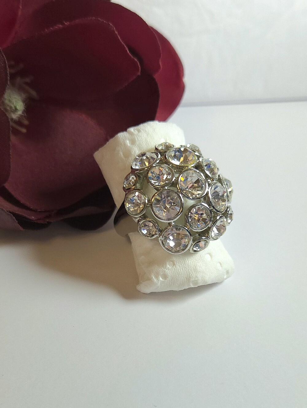 Silver Plated Crystal Cocktail Ring Size 7 Statement Ring - Picture 3 of 8